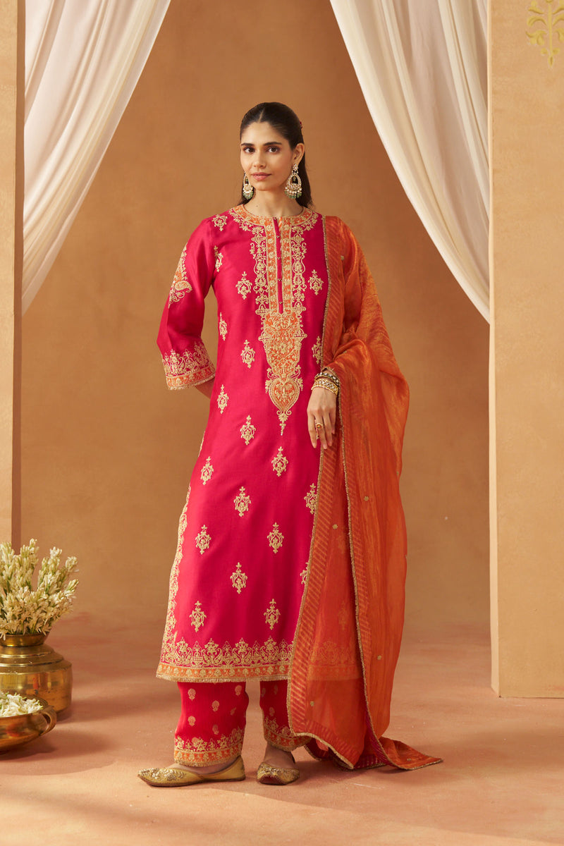 Mubina Hotpink Kurta with Salwar and Dupatta
