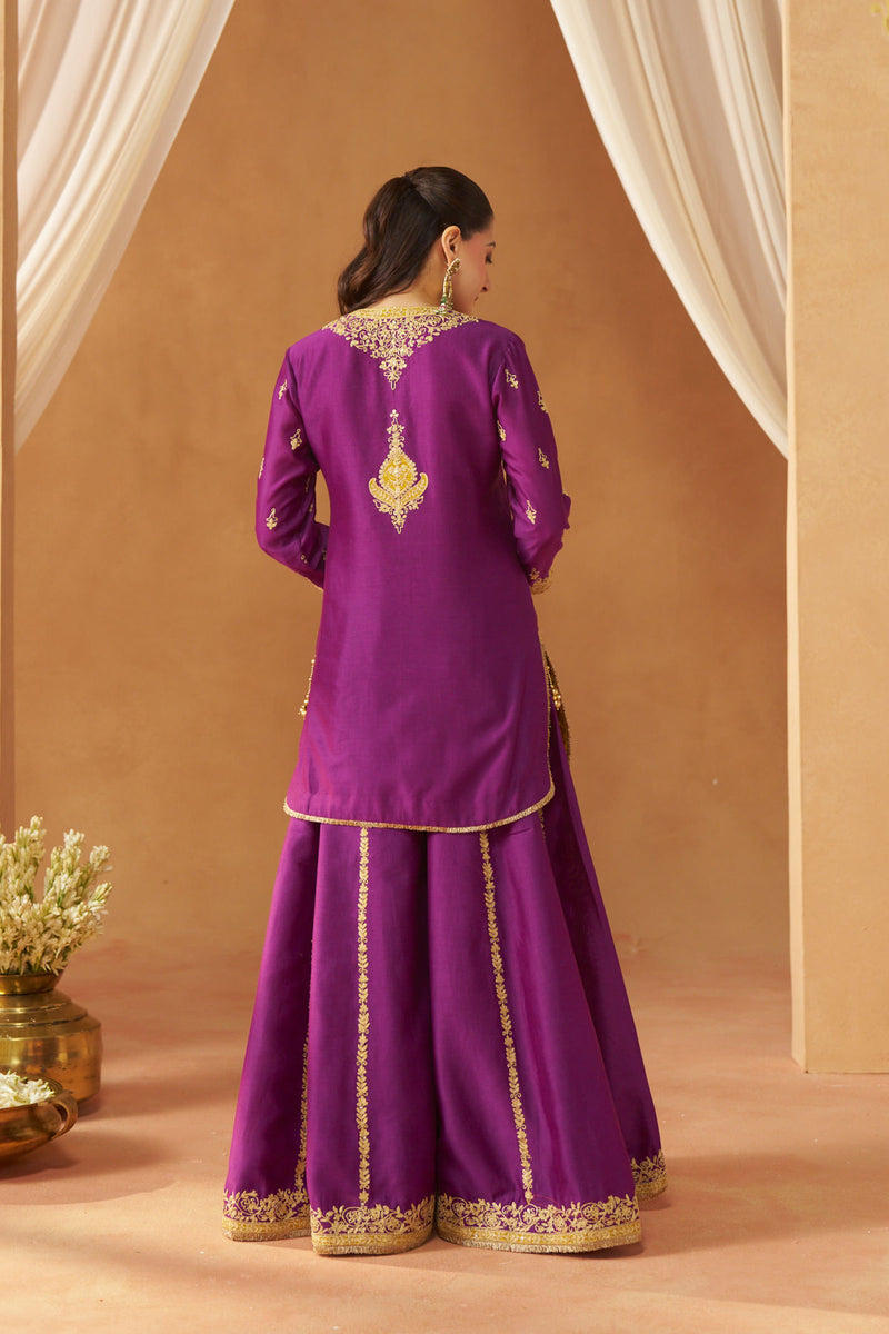 Fadiya Deep Purple Kurta with Sharara and Dupatta