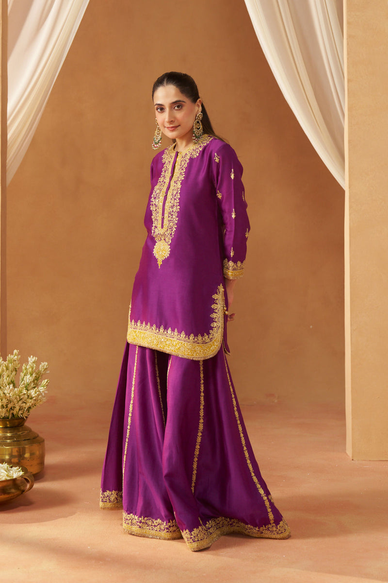 Fadiya Deep Purple Kurta with Sharara and Dupatta