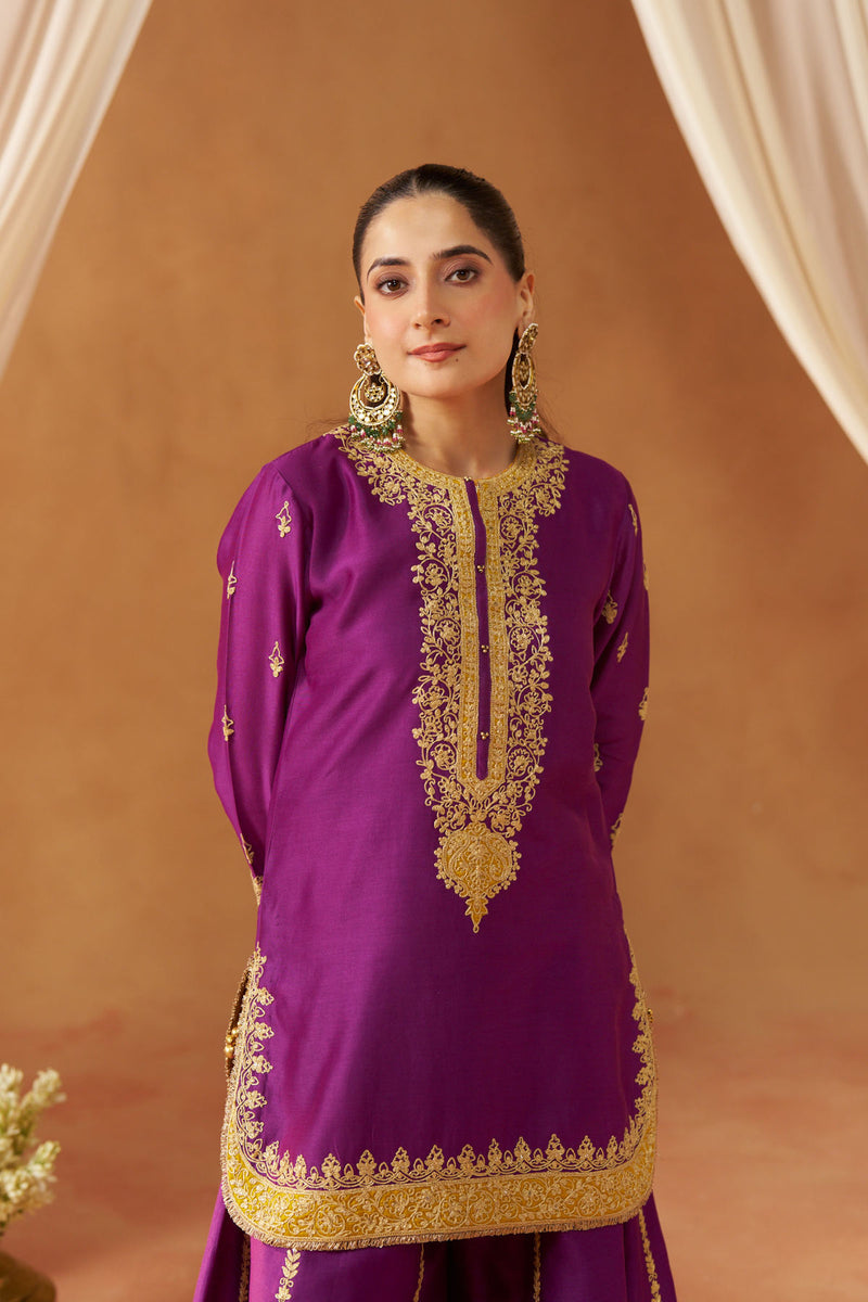 Fadiya Deep Purple Kurta with Sharara and Dupatta