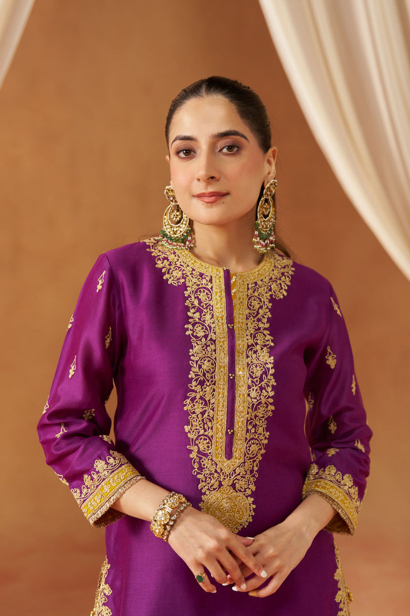 Fadiya Deep Purple Kurta with Sharara and Dupatta