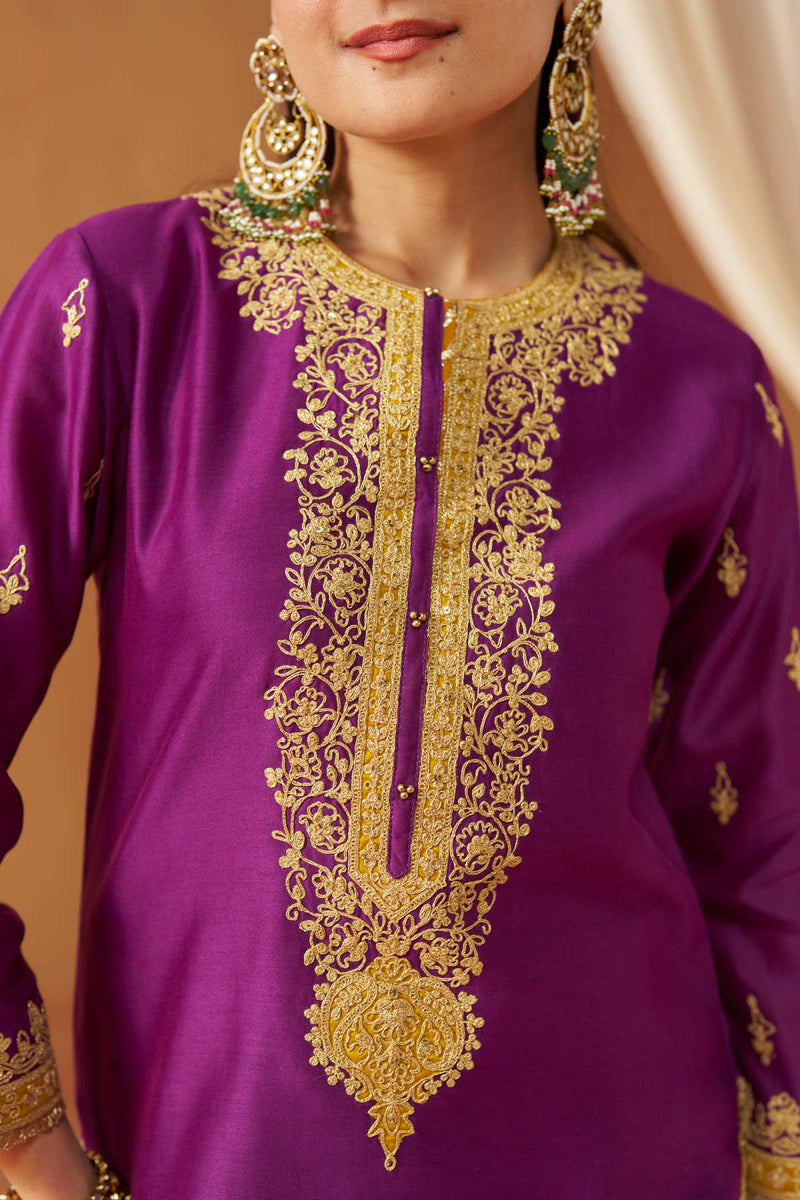 Fadiya Deep Purple Kurta with Sharara and Dupatta
