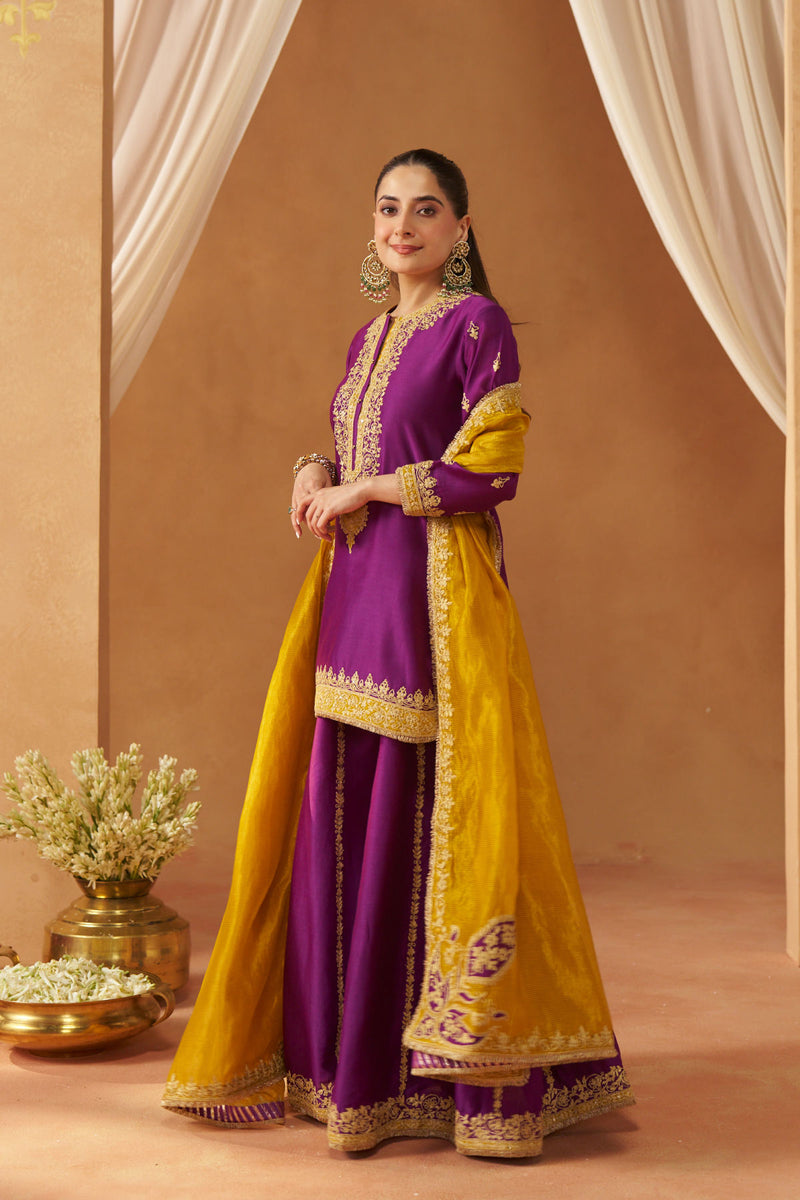 Fadiya Deep Purple Kurta with Sharara and Dupatta