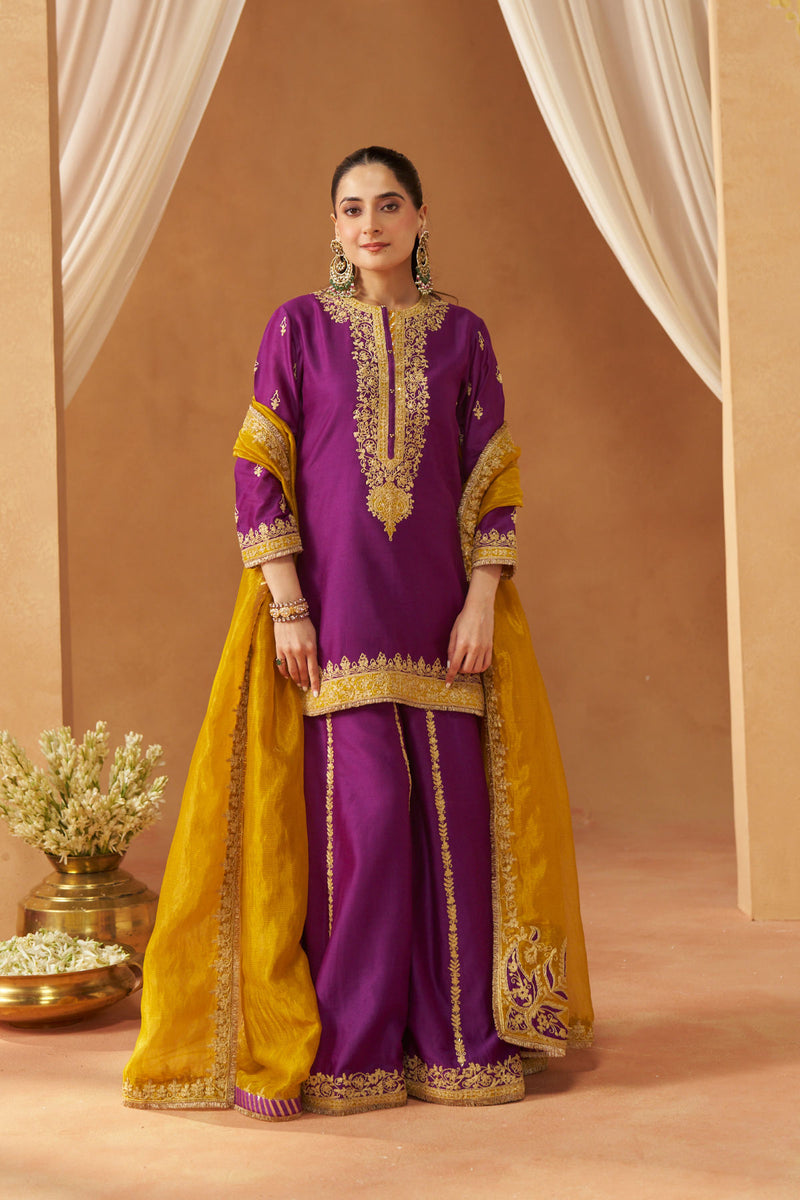 Fadiya Deep Purple Kurta with Sharara and Dupatta