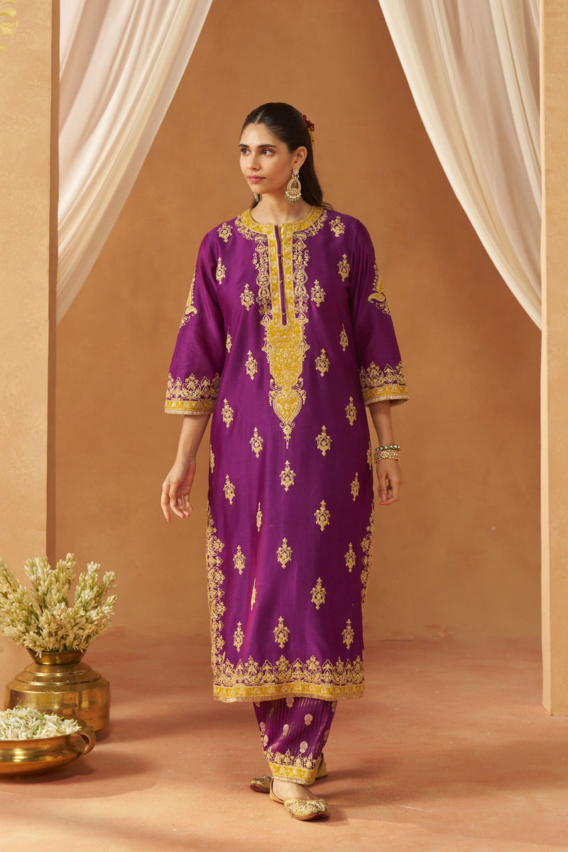 Mubina Deep Purple Kurta with Salwar and Dupatta