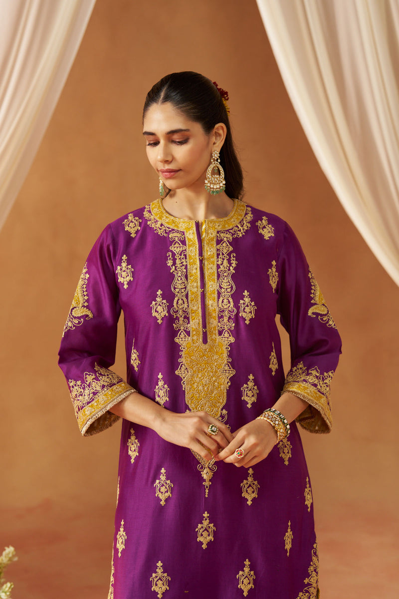 Mubina Deep Purple Kurta with Salwar and Dupatta