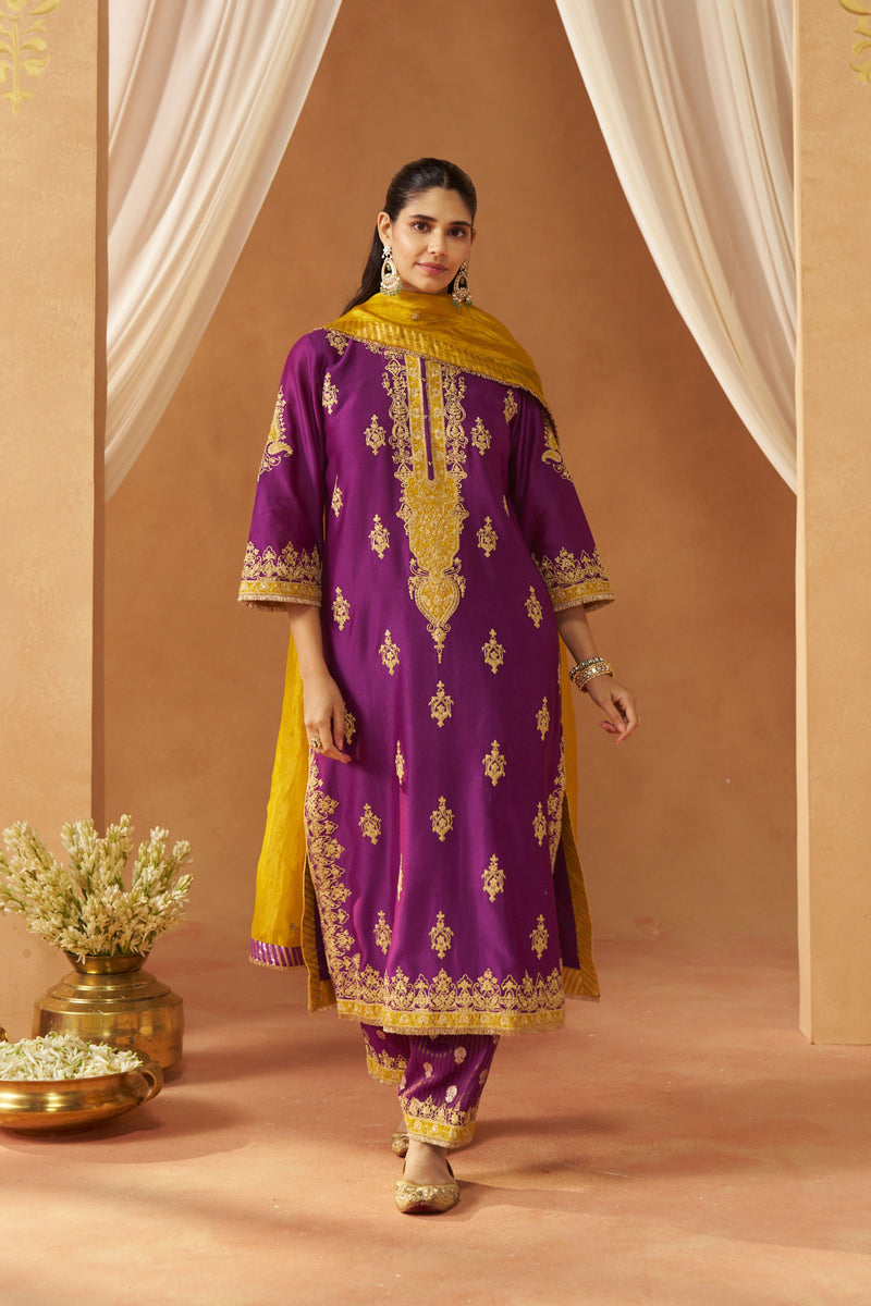 Mubina Deep Purple Kurta with Salwar and Dupatta