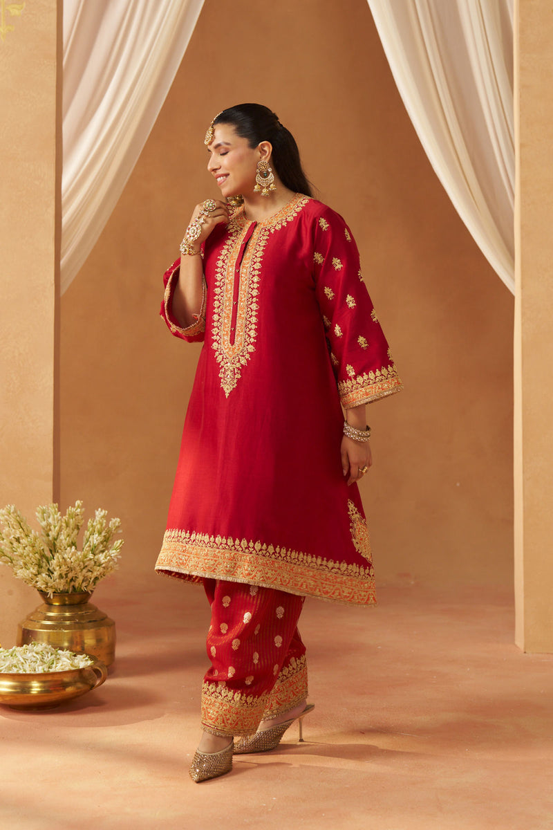 Zeenal Deep Red A Line Kaaftan with Salwar with Dupatta