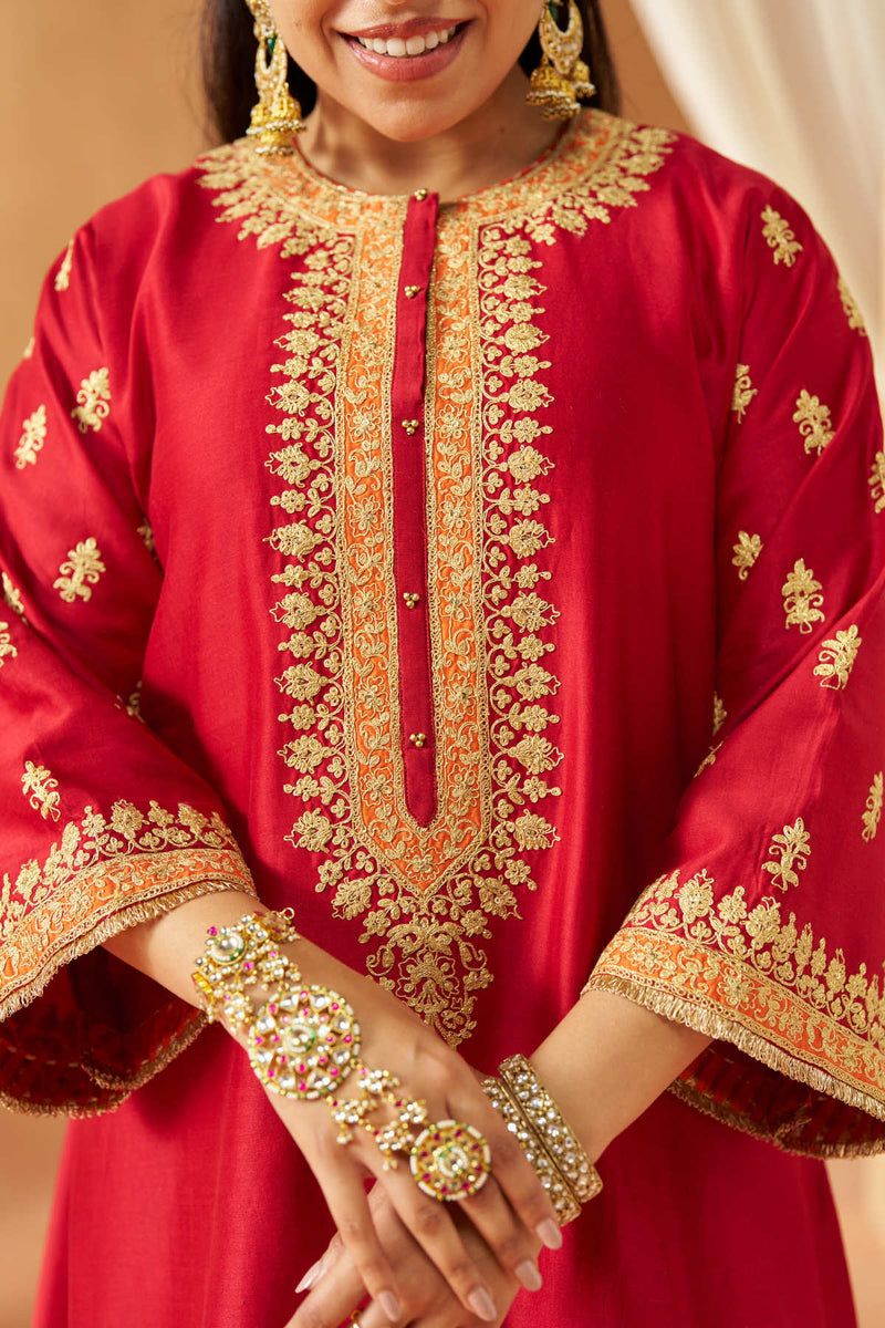 Zeenal Deep Red A Line Kaaftan with Salwar with Dupatta