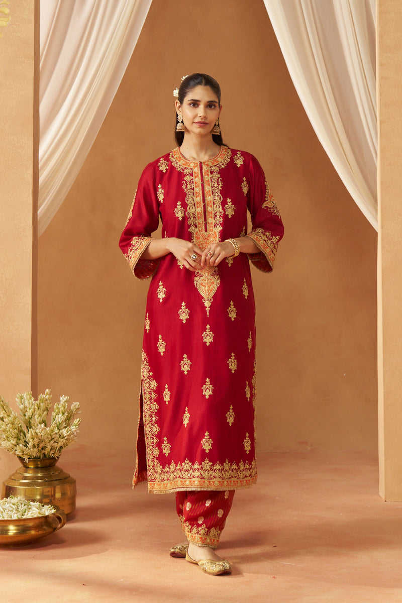Mubina Deep Red Kurta with Salwar and Dupatta