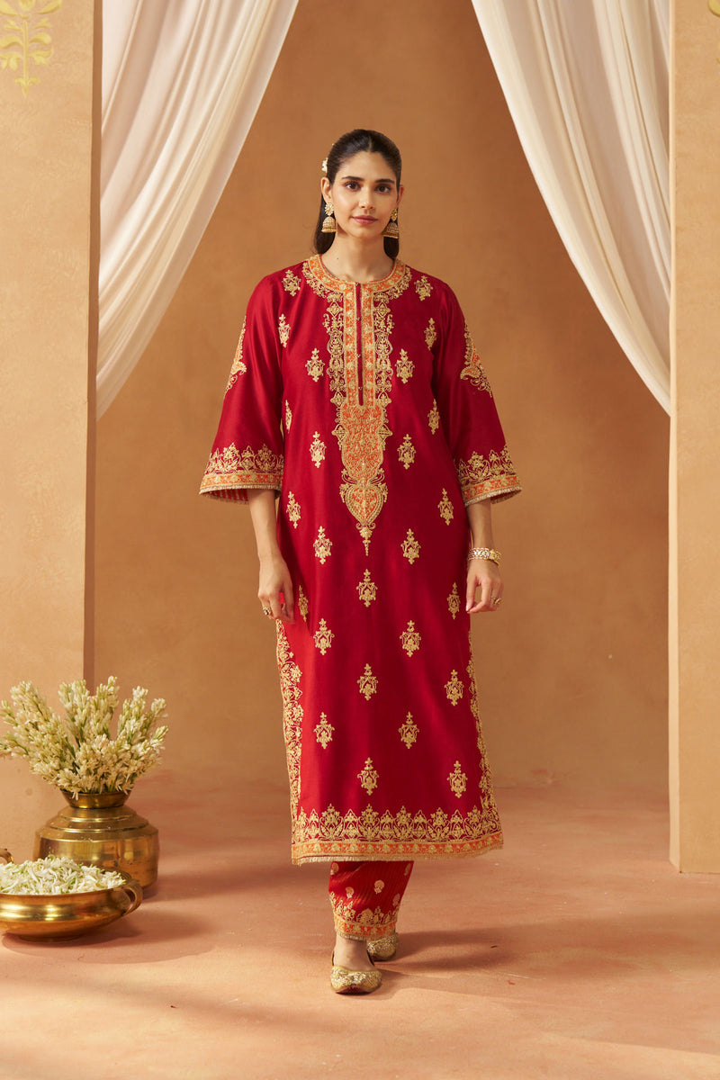 Mubina Deep Red Kurta with Salwar and Dupatta