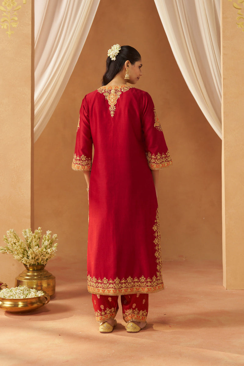 Mubina Deep Red Kurta with Salwar and Dupatta
