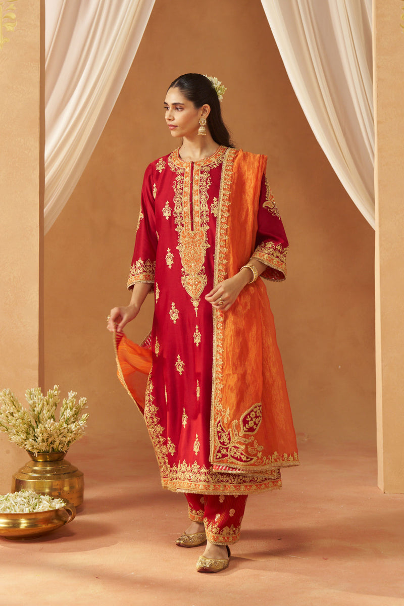 Mubina Deep Red Kurta with Salwar and Dupatta