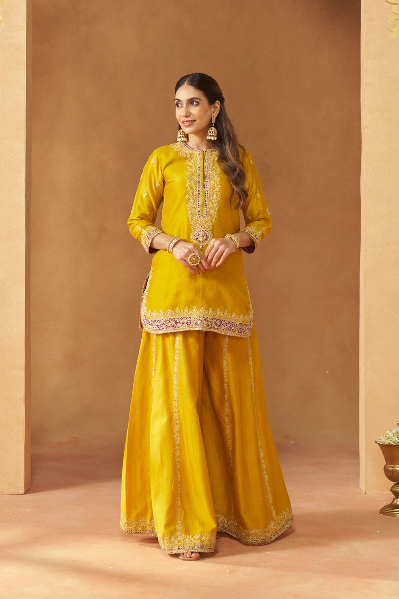 Fadiya Mustard Kurta with Sharara and Dupatta