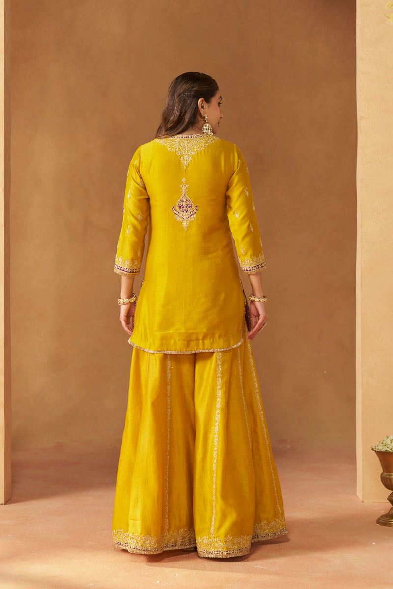 Fadiya Mustard Kurta with Sharara and Dupatta