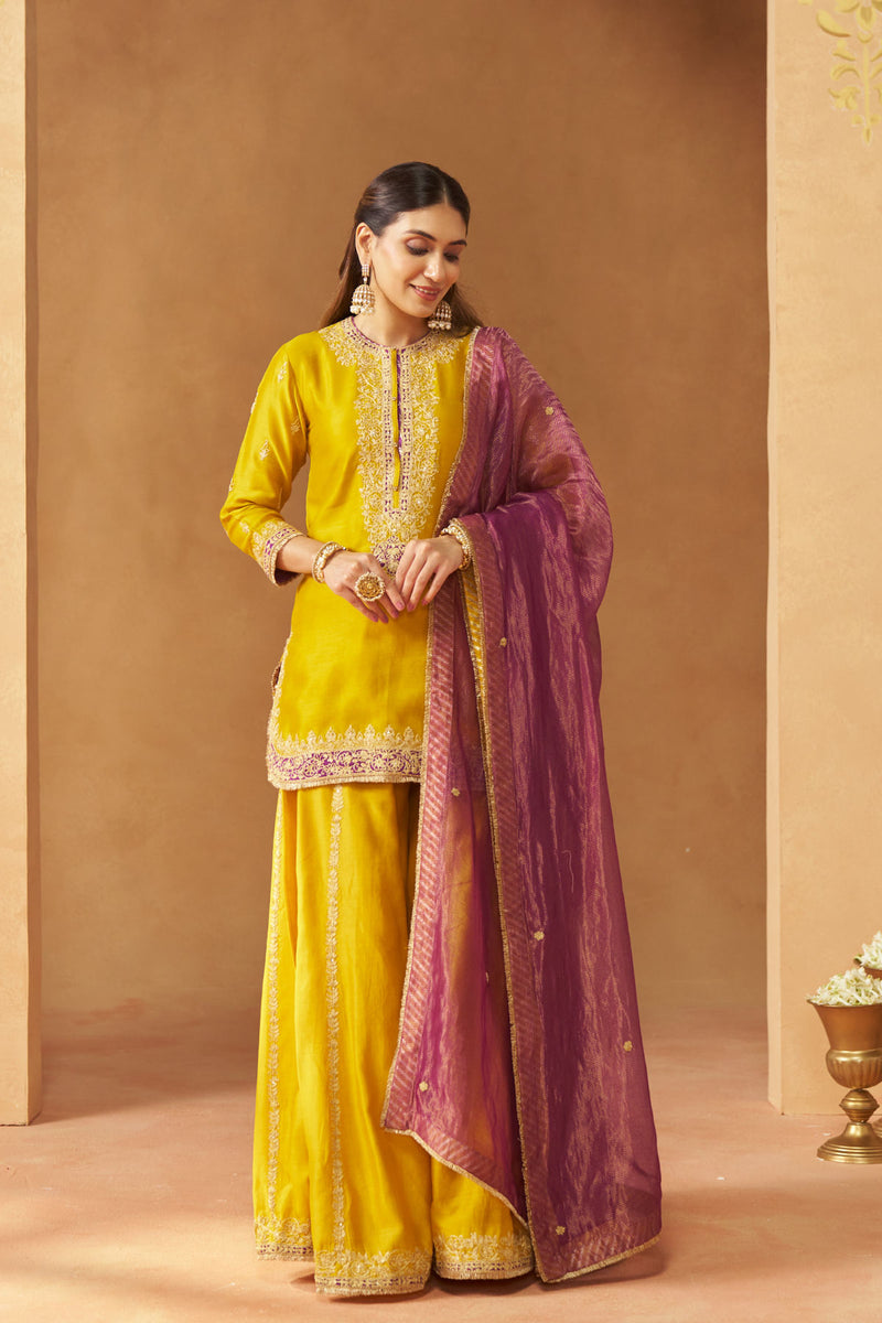 Fadiya Mustard Kurta with Sharara and Dupatta