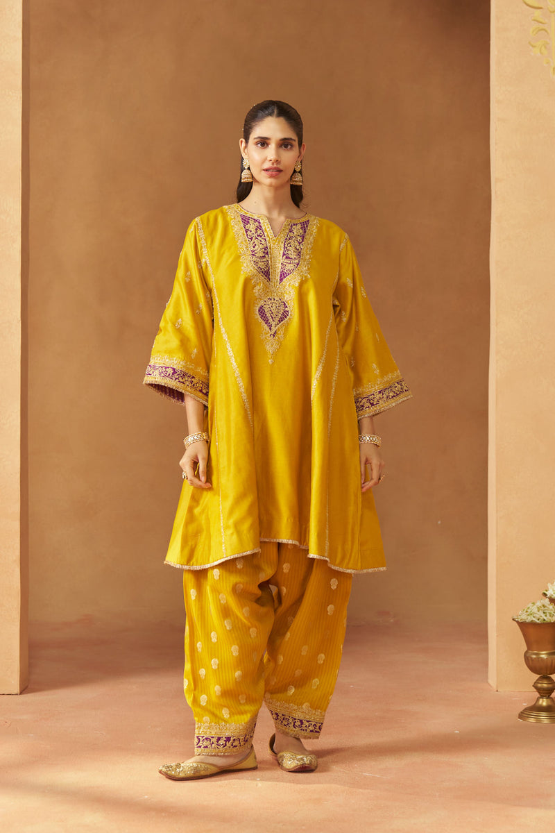 Maahgul Mustard Kalidaar Chauga with Salwar with Dupatta