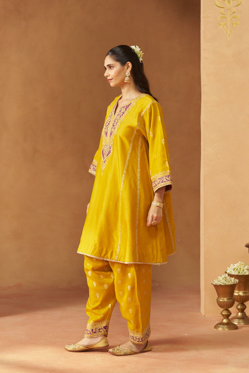 Maahgul Mustard Kalidaar Chauga with Salwar with Dupatta