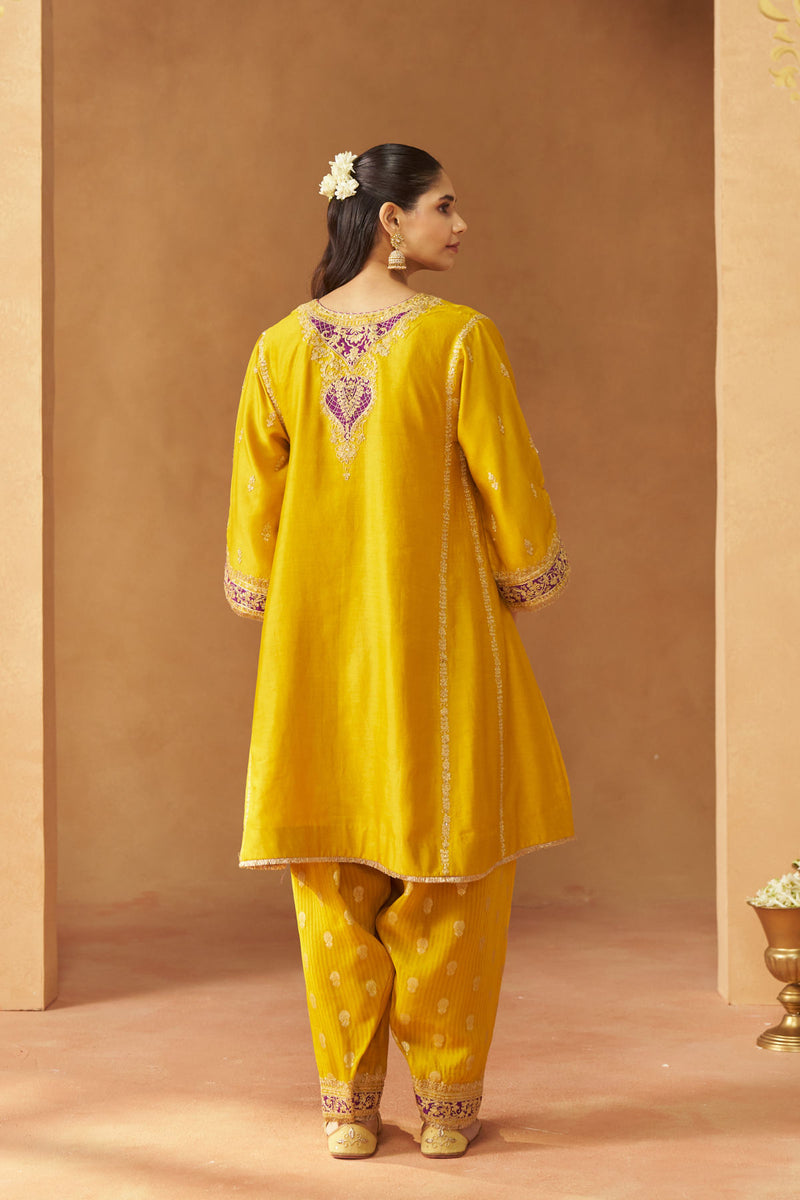 Maahgul Mustard Kalidaar Chauga with Salwar with Dupatta