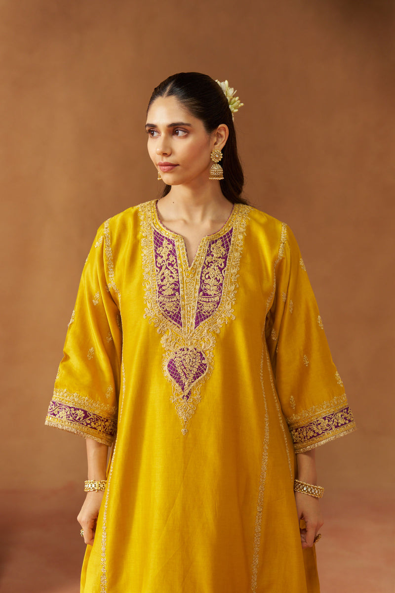 Maahgul Mustard Kalidaar Chauga with Salwar with Dupatta