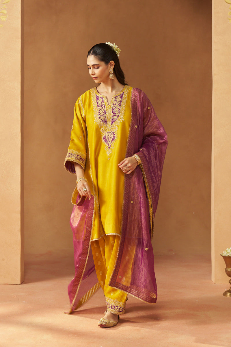 Maahgul Mustard Kalidaar Chauga with Salwar with Dupatta
