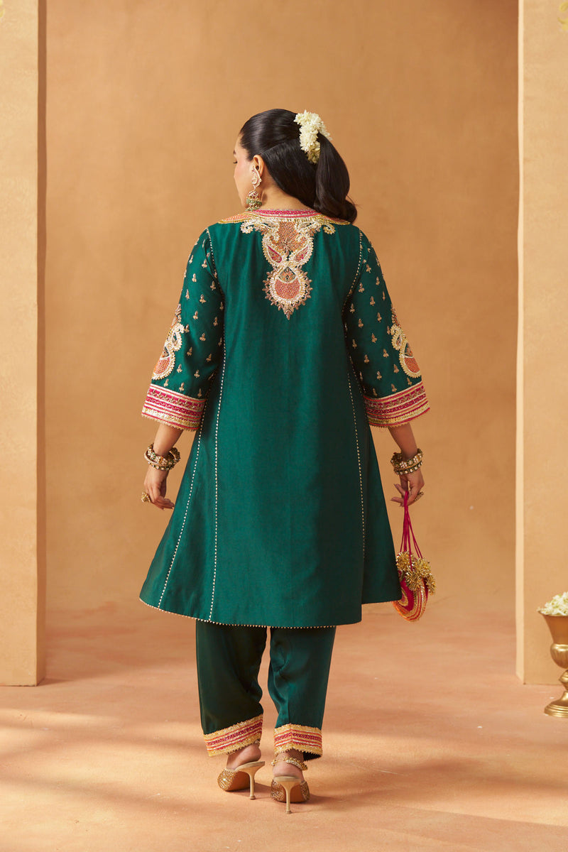 Riva emerald green chauga with salwar and dupatta