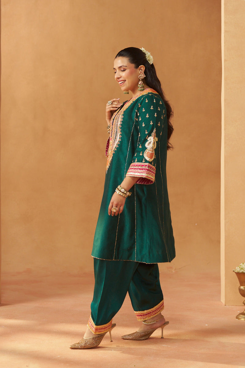 Riva emerald green chauga with salwar and dupatta