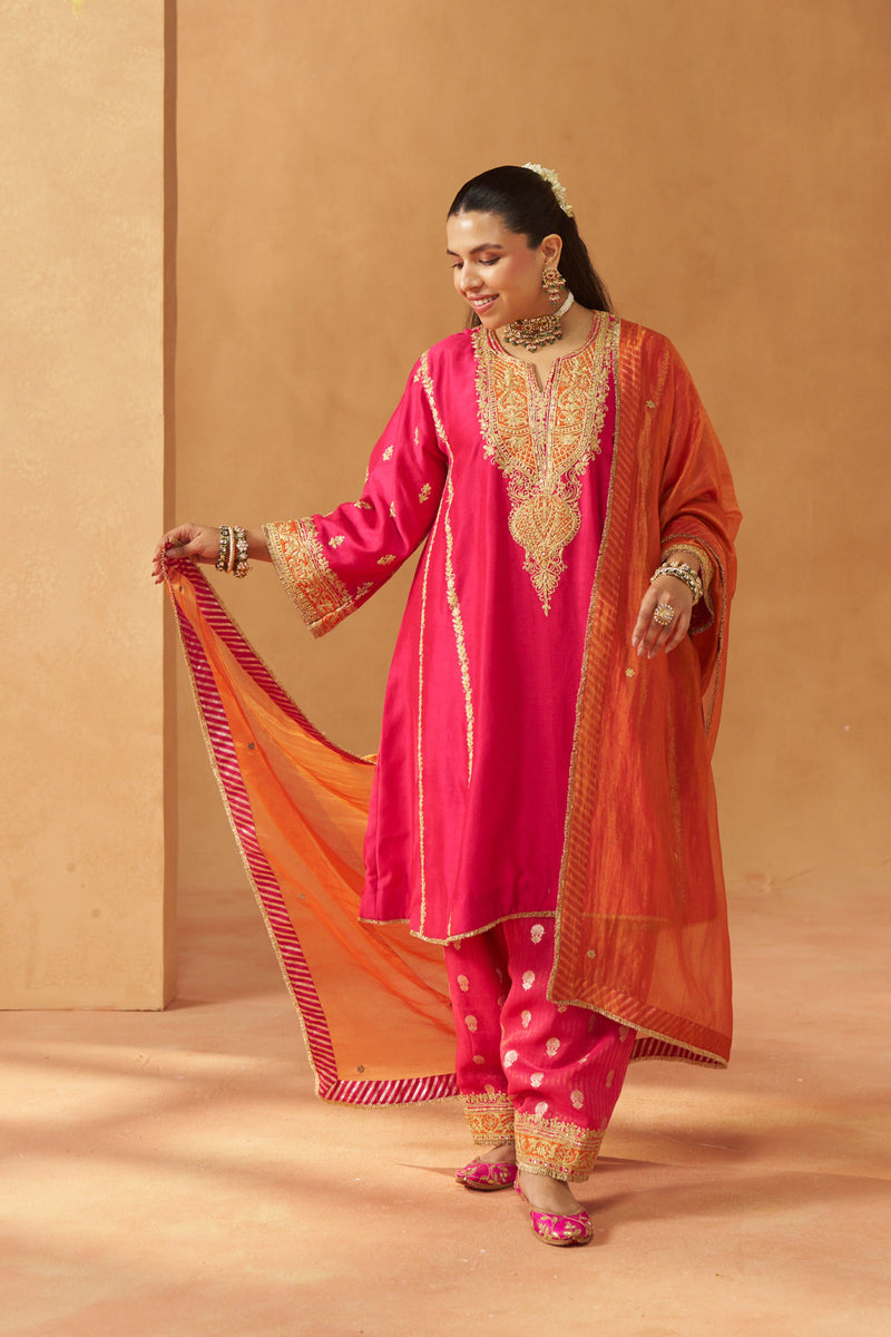 Maahgul Hotpink Kalidaar Chauga with Salwar with Dupatta