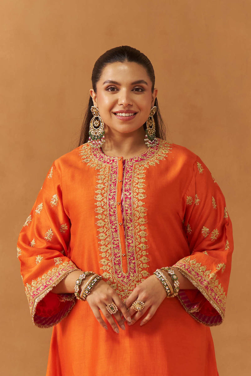 Zeenal Burnt Orange A Line Kaaftan with Salwar with Dupatta
