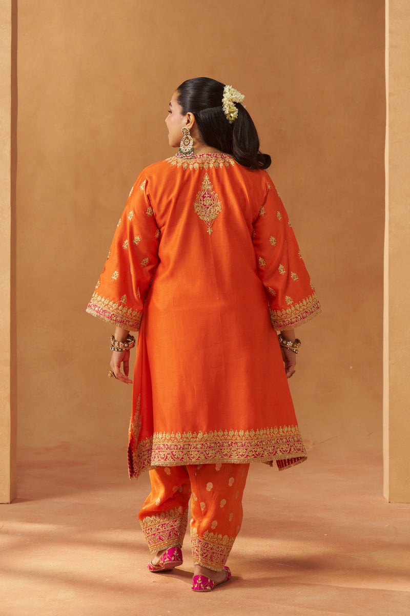 Zeenal Burnt Orange A Line Kaaftan with Salwar with Dupatta