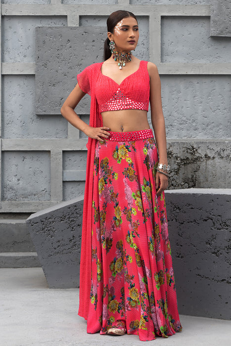 Raspberry Printed Lehenga Set