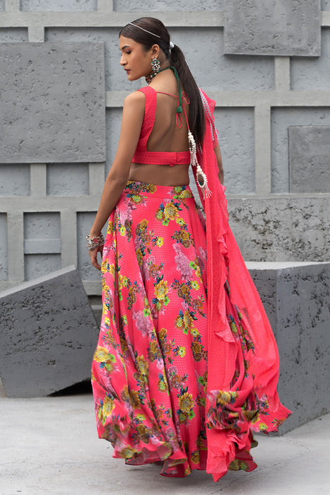 Raspberry Printed Lehenga Set