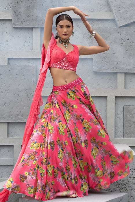 Raspberry Printed Lehenga Set