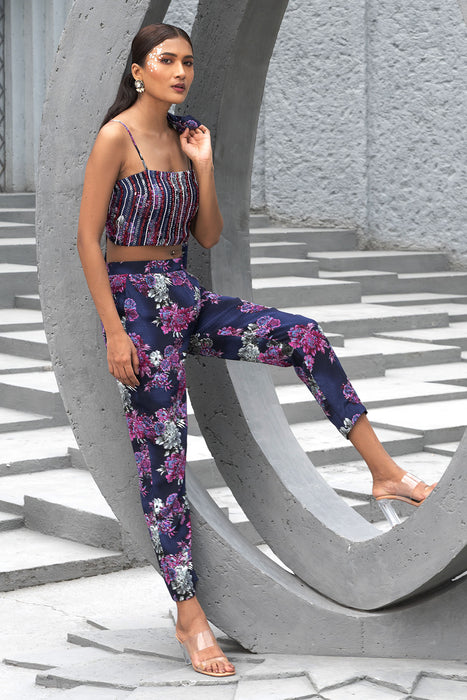 Navy blue printed pant suit