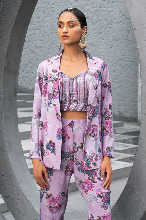 Lavender Printed Pant Suit Set