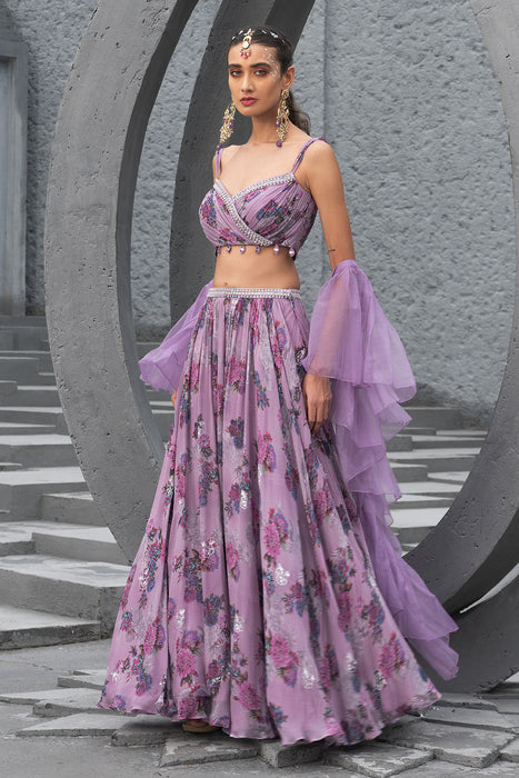 Lavender Printed Lehenga Set