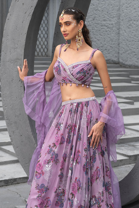 Lavender Printed Lehenga Set