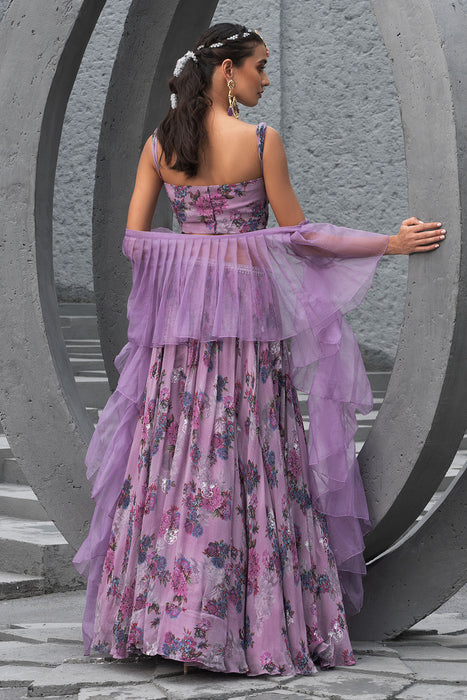 Lavender Printed Lehenga Set