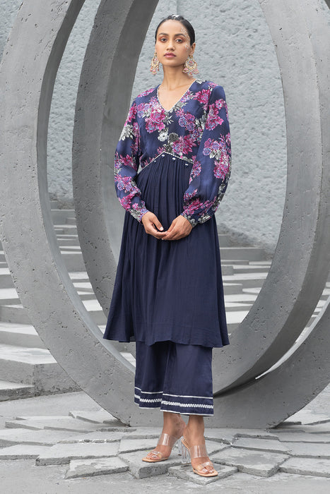 Navy Blue Printed Kurta