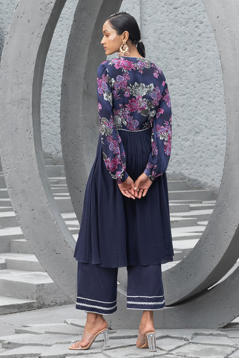 Navy Blue Printed Kurta