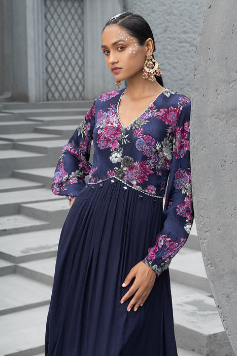 Navy Blue Printed Kurta