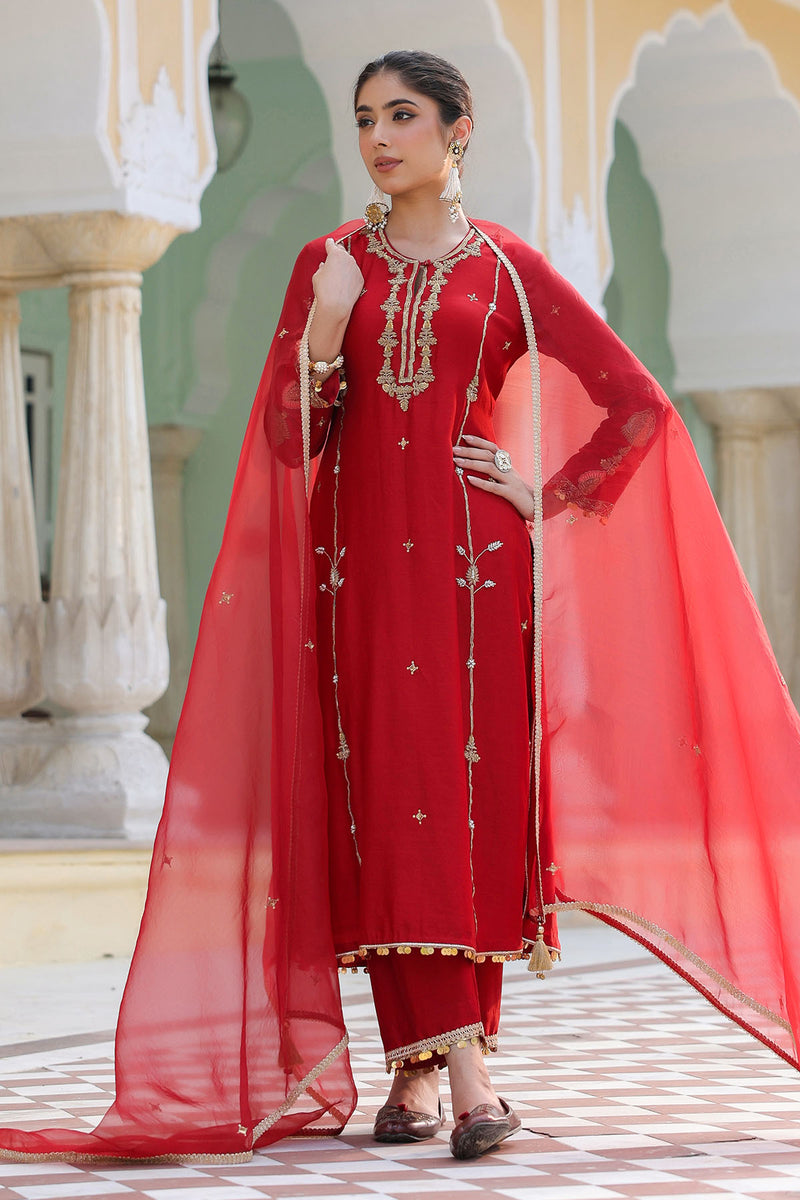 PAKEEZAH ZARDOSI PATTI BUTA JODA MAROON