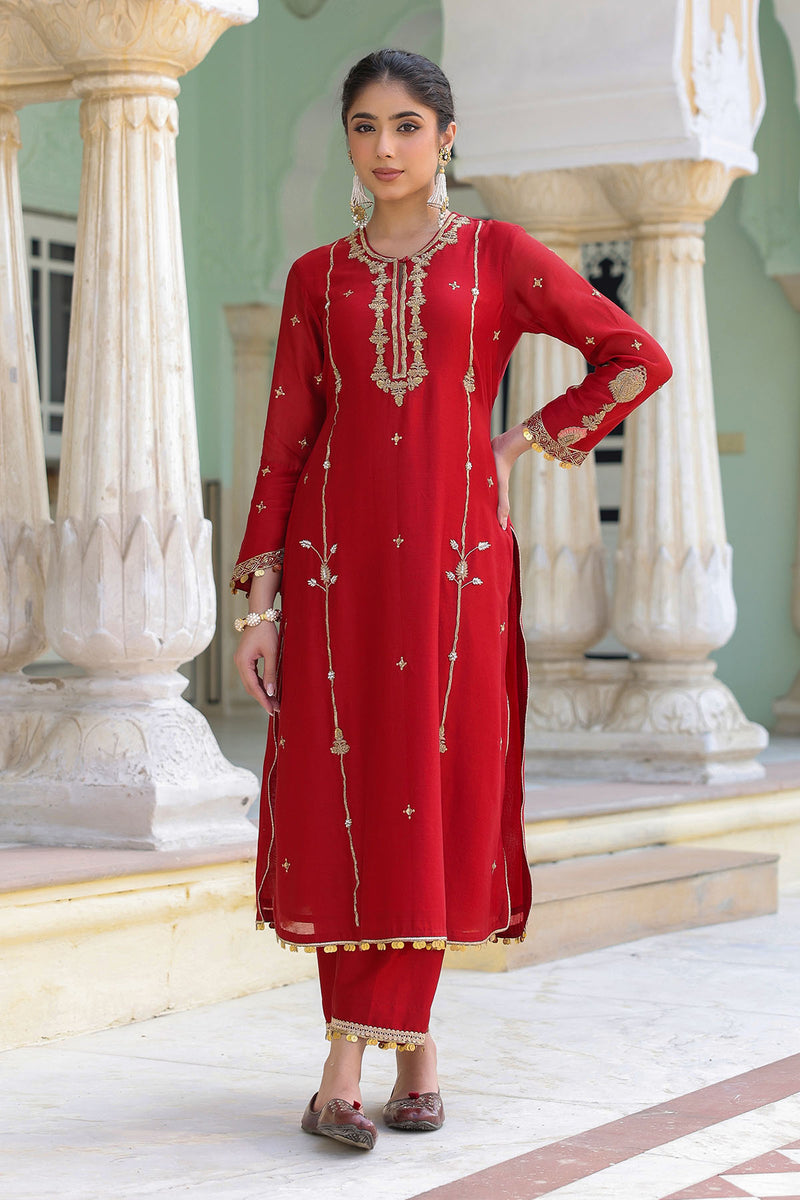 PAKEEZAH ZARDOSI PATTI BUTA JODA MAROON