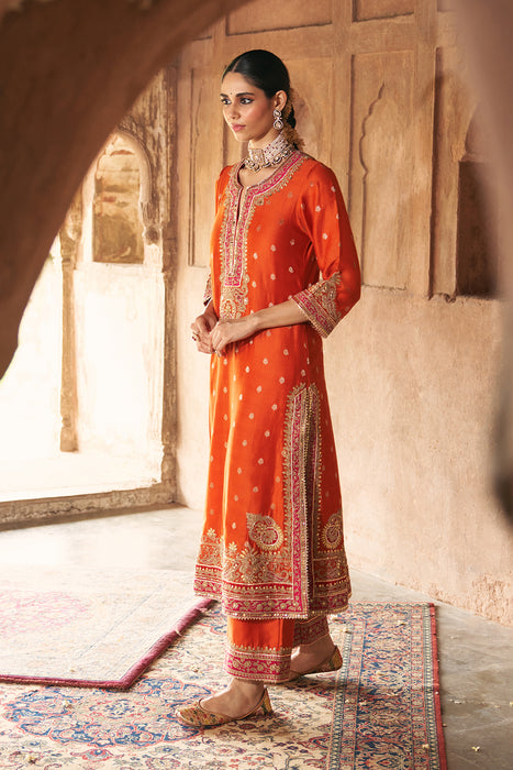 SOBIA - BURNT ORANGE LONG KURTA WITH PALAZZO AND DUPATTA