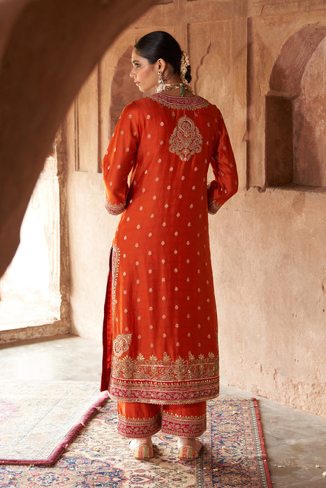 SOBIA - BURNT ORANGE LONG KURTA WITH PALAZZO AND DUPATTA