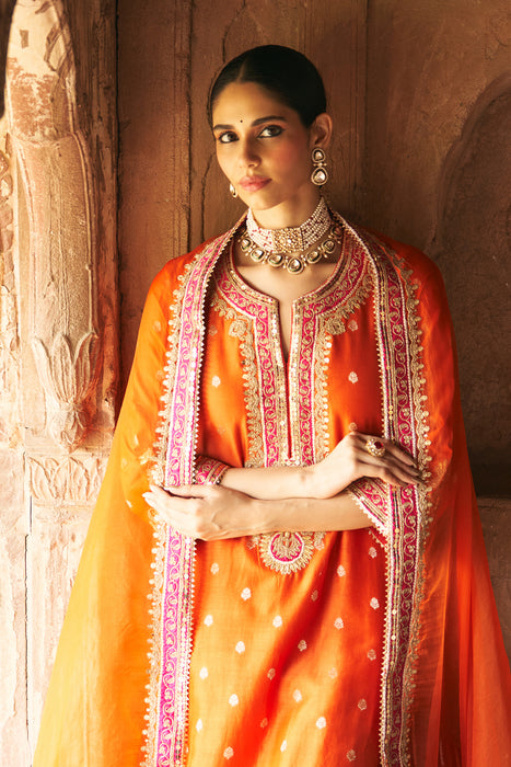 SOBIA - BURNT ORANGE LONG KURTA WITH PALAZZO AND DUPATTA