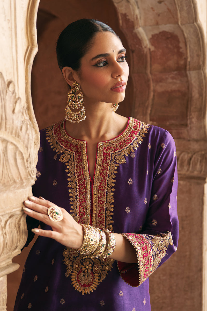 SOBIA - DEEP PURPLE LONG KURTA WITH PALAZZO AND DUPATTA