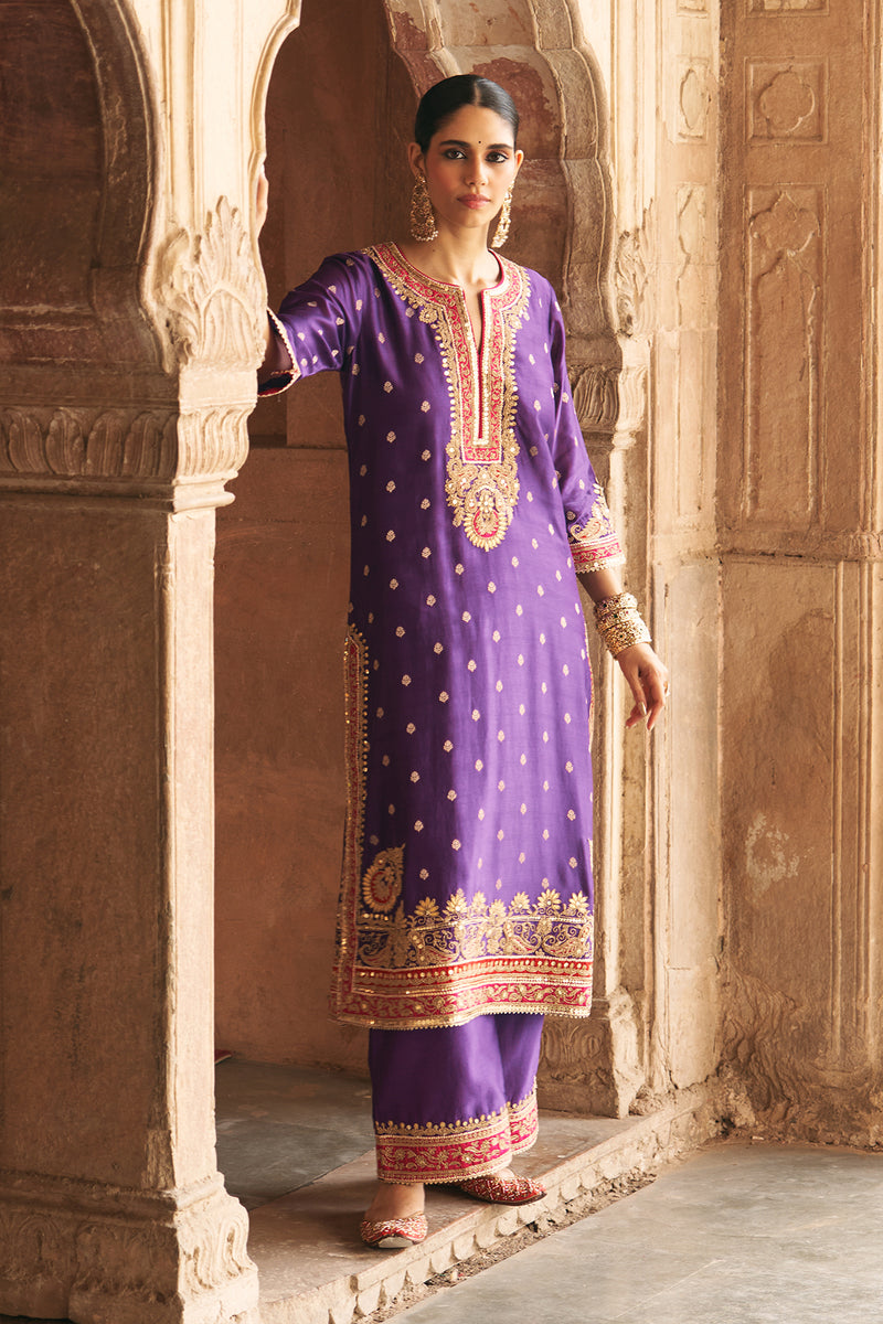 SOBIA - DEEP PURPLE LONG KURTA WITH PALAZZO AND DUPATTA