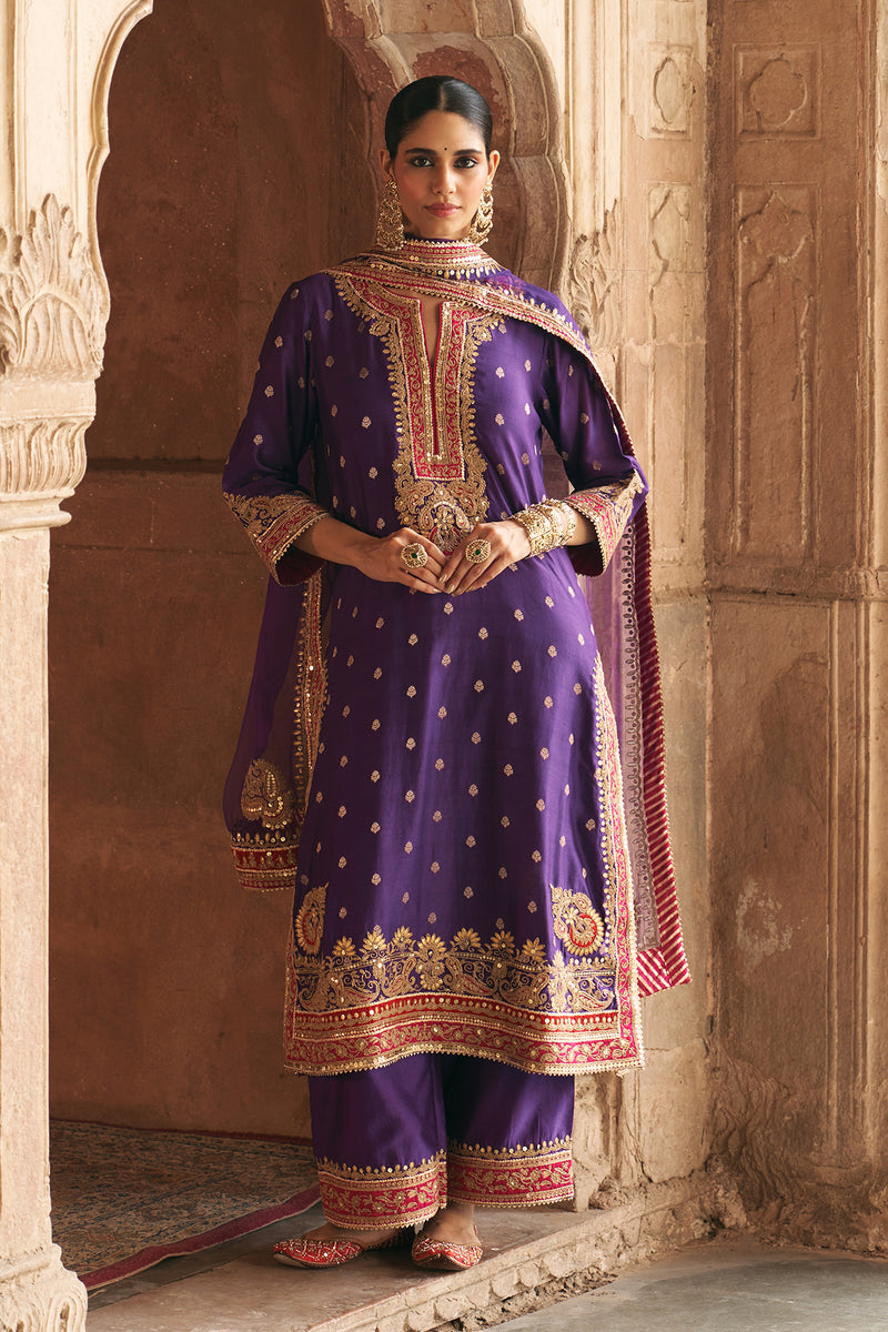 SOBIA - DEEP PURPLE LONG KURTA WITH PALAZZO AND DUPATTA