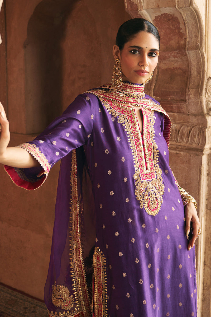 SOBIA - DEEP PURPLE LONG KURTA WITH PALAZZO AND DUPATTA